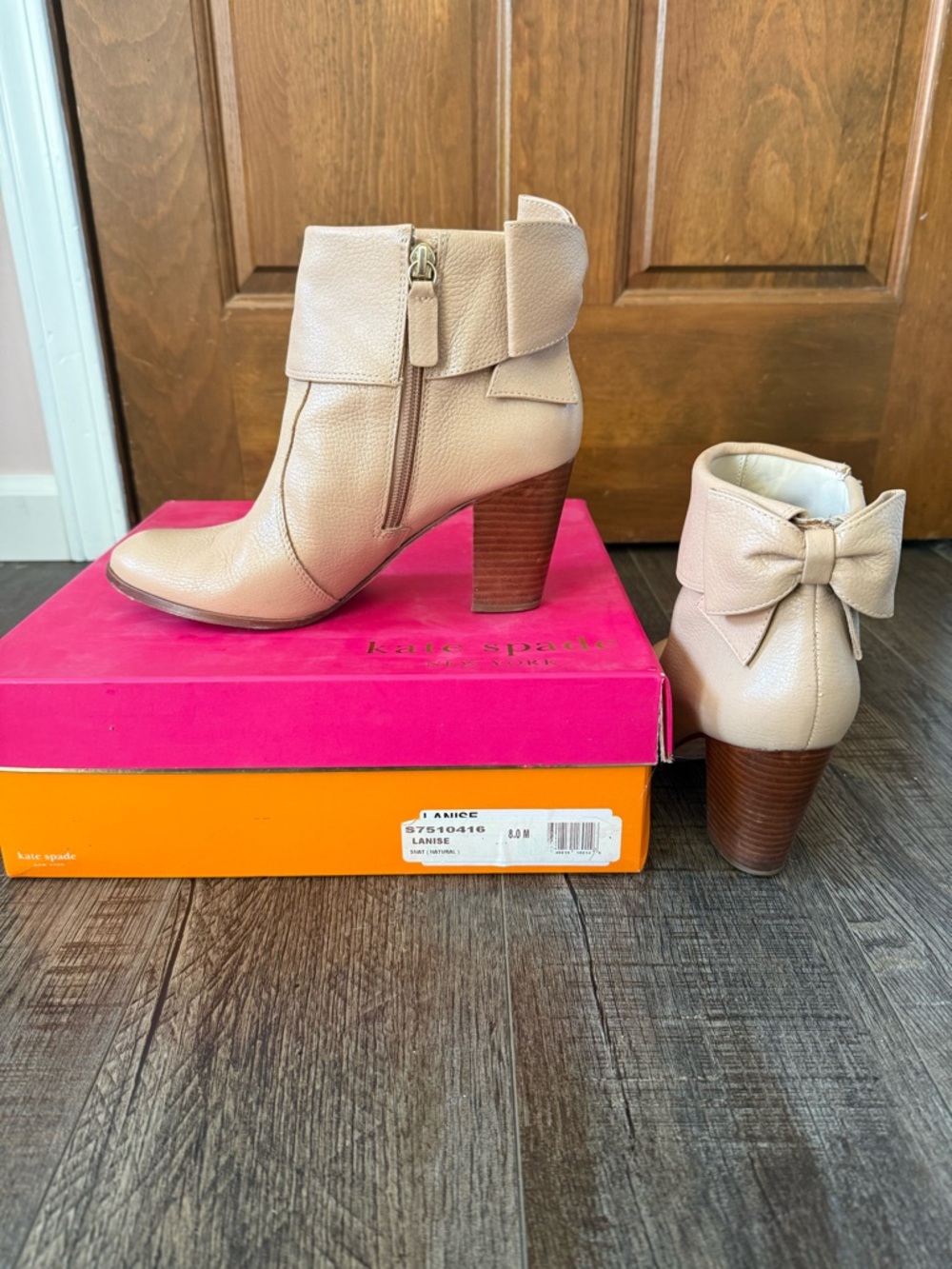 Kate Spade Lanise Natural Leather Bow Ankle Boot 8
